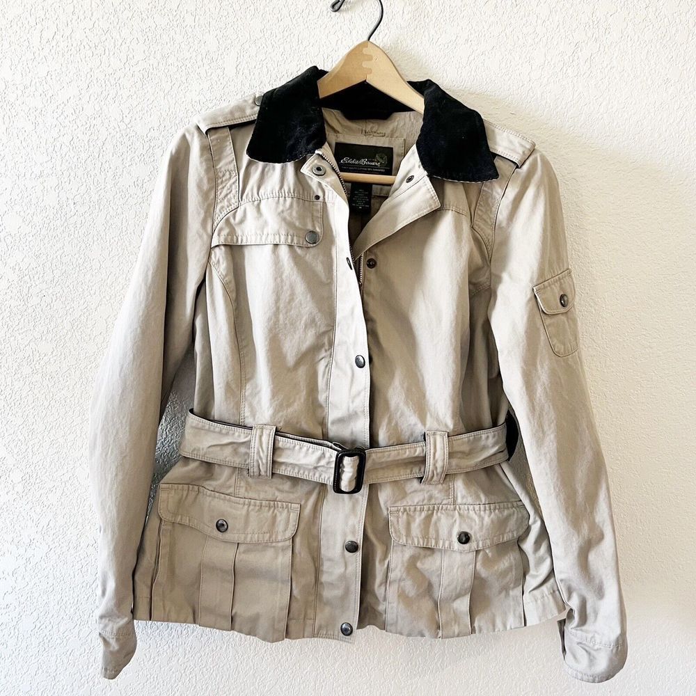 Eddie Bauer Khakis Waterproof Belted Jacket Size M Pockets